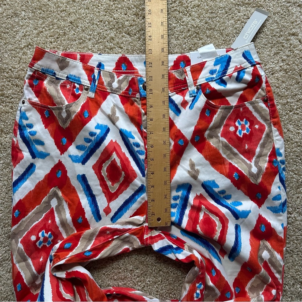 Chico’s Ikat Print Slim Crop Pants Red Blue White‎ Women’s Size 2 (US 12) - Picture 6 of 7